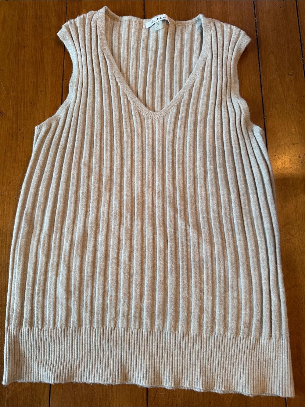 Vila Milano Ribbed V-Neck Knit Tank - Light Beige